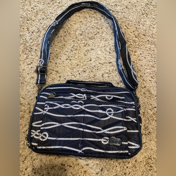 Lug Scoop Crossbody or Shoulder Bag  Medium Adjustable Strap Navy Blue Rope Knot - Picture 1 of 6